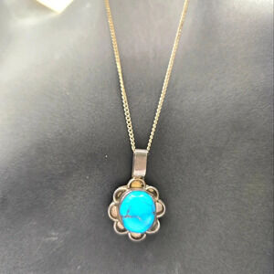 Vintage Platero Designer Native American Blue Turquoise Sterling Silver Necklace